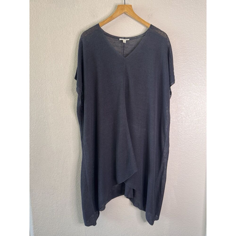 Eileen Fisher One Size Gray Sheer Cover-Up Tunic Organic Linen Blend Lagenlook